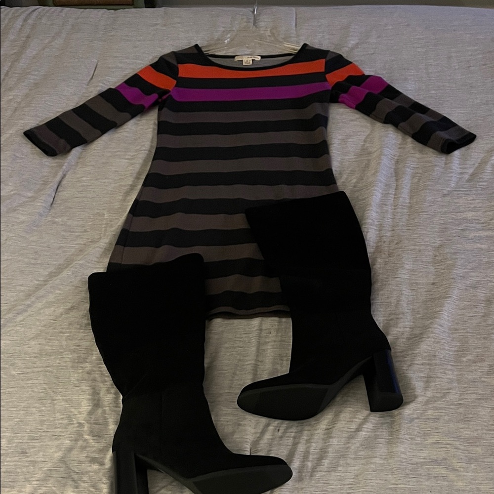 Derek Heart Black Dress with Purple and Orange Stripes